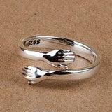 S925 Silver Woman Ring Hugging Hands Girlfriend Gift Solid 925 Silver