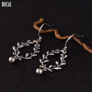 S925 Silver Retro Flower Bead Tassel Earrings
