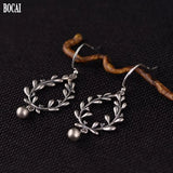 S925 Silver Retro Flower Bead Tassel Earrings