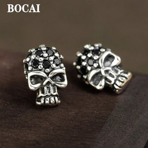 S925 Silver Skull Man Earrings Zircon Hip-Hop Jewelry