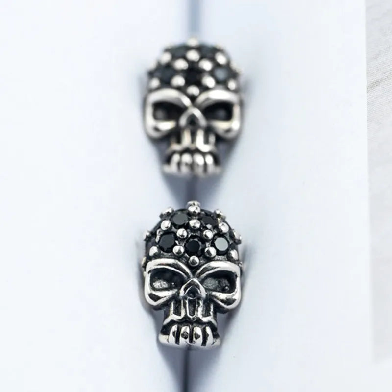 S925 Silver Skull Man Earrings Zircon Hip-Hop Jewelry