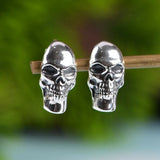 Real S925 Silver Skull Earrings Circle Punk Jewelry