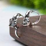 Real S925 Silver Skull Earrings Circle Punk Jewelry
