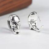 Real S925 Silver Skull Earrings Circle Punk Jewelry