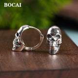 Real S925 Silver Skull Earrings Circle Punk Jewelry