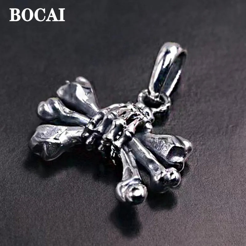 S925 Silver Necklace Ghost Hand Skull Pendant Men Women