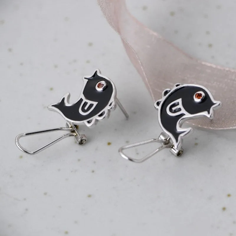 S925 Silver Women's Retro Drip Fish Earrings