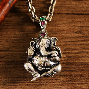 Solid s925 Silver Elephant Trunk Zircon Man Pendant