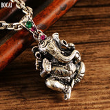 Solid s925 Silver Elephant Trunk Zircon Man Pendant