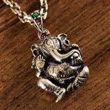 Solid s925 Silver Elephant Trunk Zircon Man Pendant