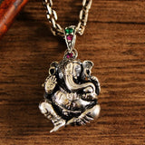 Solid s925 Silver Elephant Trunk Zircon Man Pendant
