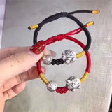 S999 Pure Silver 3D Piggy Hand Rope Bracelet, Couple Bracelet