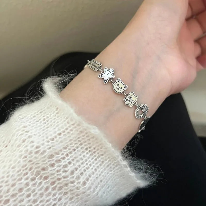 Cute Bear Cartoon Bracelet 925 Sterling Silver