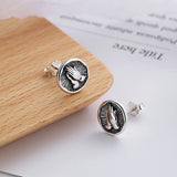 Sterling Silver Retro Clapping Gesture Circle Stud Earrings