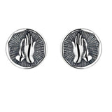 Sterling Silver Retro Clapping Gesture Circle Stud Earrings