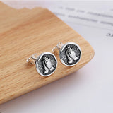 Sterling Silver Retro Clapping Gesture Circle Stud Earrings