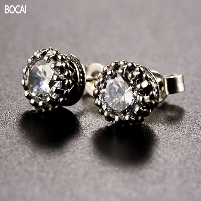 925 Sterling Silver Zircon Inlaid Men's & Women's Earrings