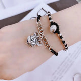 S925 Silver Irregular Peas Bead Bracelet Wax Rope Braided