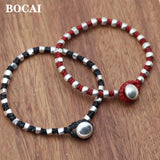 S925 Silver Irregular Peas Bead Bracelet Wax Rope Braided