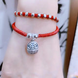 S925 Silver Irregular Peas Bead Bracelet Wax Rope Braided