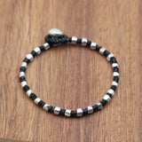 S925 Silver Irregular Peas Bead Bracelet Wax Rope Braided