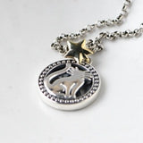 S925 Silver Retro Star Cat Necklace Pendant for Women