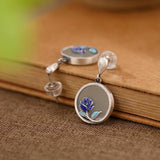 S925 Silver Cloisonne Hetian Jade Retro Rose Earrings
