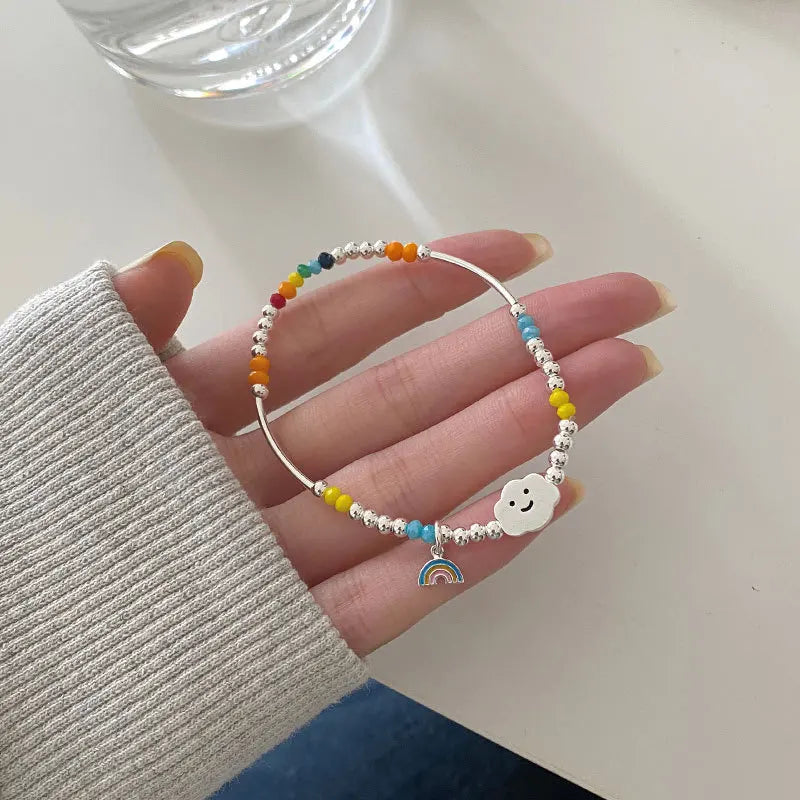 S925 Silver Colorful Smiley Face DIY Silver Bead Bracelet