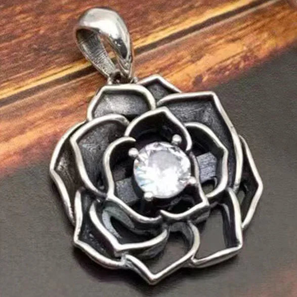 S925 Silver Zircon Rose Pendant