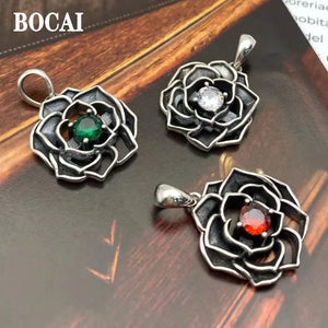 S925 Silver Zircon Rose Pendant
