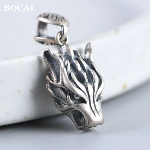BOCAI S925 Silver Retro Punk Style Wolf Head Man Pendant