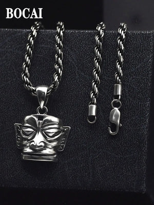 BOCAI Real S925 Silver Jewelry Retro Mask Pendant For Men Birthday