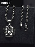 BOCAI Real S925 Silver Jewelry Retro Mask Pendant For Men Birthday