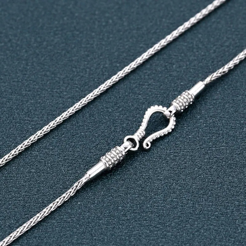 Solid s925 Silver Retro Hand-woven Hemp Rope Necklace