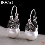 Sterling Silver Garnet Chalcedony Pearl Ear Clips