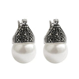 Sterling Silver Garnet Chalcedony Pearl Ear Clips
