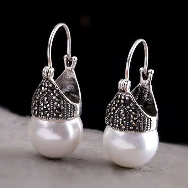 Sterling Silver Garnet Chalcedony Pearl Ear Clips