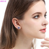 S925 Cloisonne Earrings Lapis Lazuli Red Enamel Ear-studs