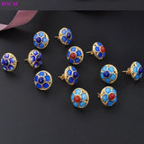 S925 Cloisonne Earrings Lapis Lazuli Red Enamel Ear-studs