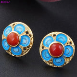 S925 Cloisonne Earrings Lapis Lazuli Red Enamel Ear-studs