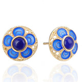 S925 Cloisonne Earrings Lapis Lazuli Red Enamel Ear-studs
