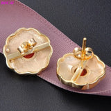 S925 Cloisonne Earrings Lapis Lazuli Red Enamel Ear-studs