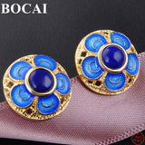 S925 Cloisonne Earrings Lapis Lazuli Red Enamel Ear-studs