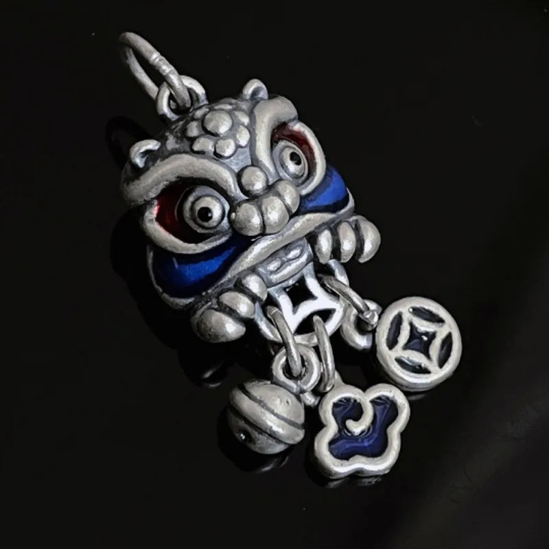 S925 Silver Lion Dance Bell Pendant National Style