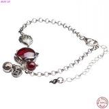 S925 Sterling Silver Bracelet Garnet Fox Thai Silver Hand Female String