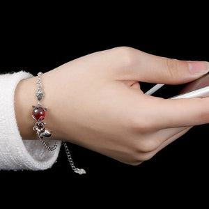 S925 Sterling Silver Bracelet Garnet Fox Thai Silver Hand Female String