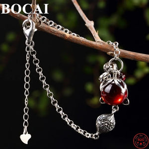 S925 Sterling Silver Bracelet Garnet Fox Thai Silver Hand Female String