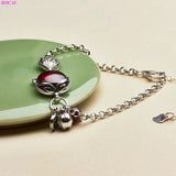 S925 Sterling Silver Bracelet Garnet Fox Thai Silver Hand Female String