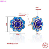 Sterling Silver Cloisonne Earrings Ethnic Style Red Stone Lapis Enamel Jewelry