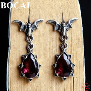 S925 Silver Bat Crystal Ear-drop Earrings